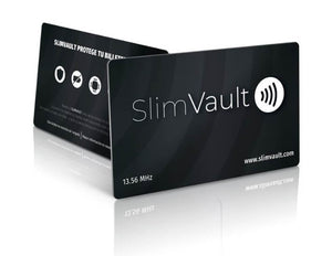 Tarjeta SlimVault - Protección bloque de señal RFID/NFC para tarjetas de crédito y tarjetas de acceso. Protege tu información bancaria de ladrones electrónicos o clonadores a distancia.